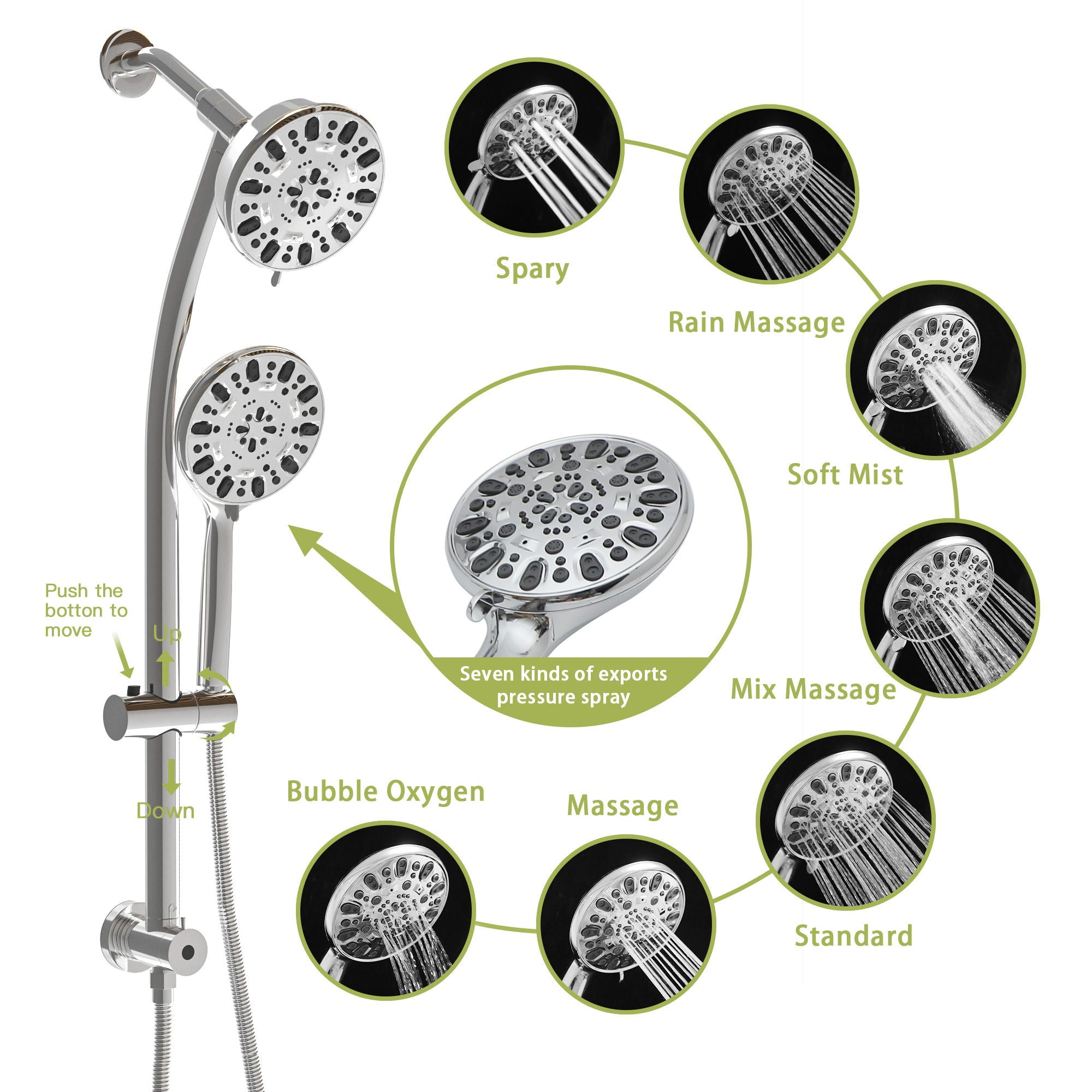 Multi Function Dual Shower Head Shower System With 4.7&quot; Rain Showerhead, 7 Function Hand Shower, Adjustable Slide Bar