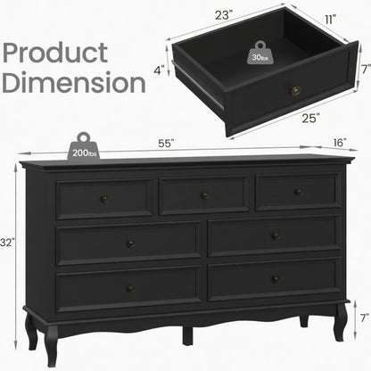 7 Drawer Dresser, Storage Chest - Black
