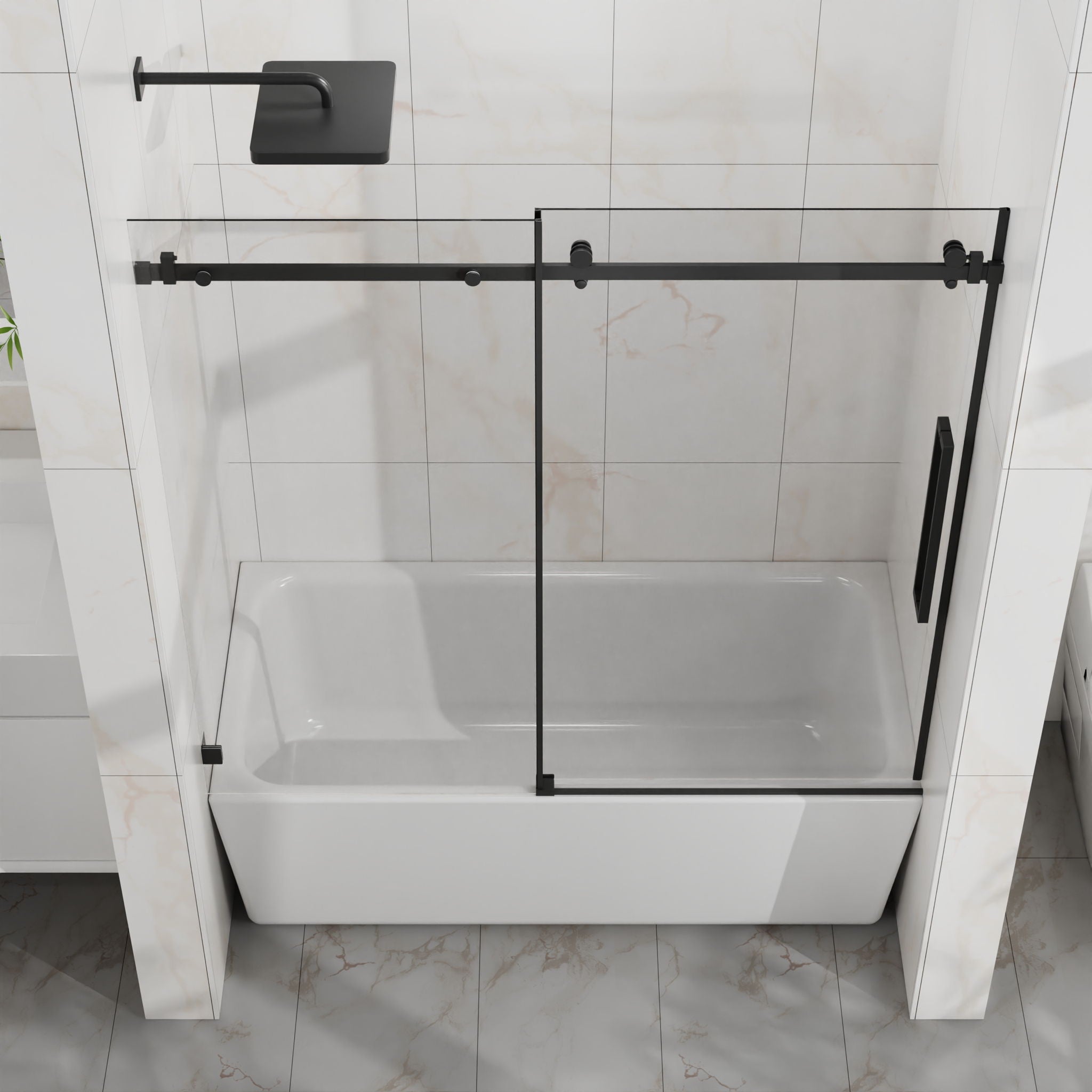 Frameless Tub Sliding Shower Door With Easy Clean Coating