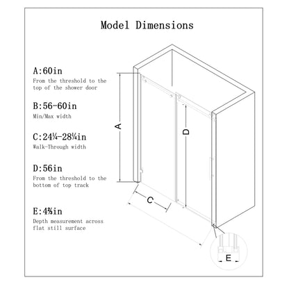 Frameless Single Sliding Shower Door With Soft Close, 5 / 16&quot; Clear Nano Coated Tempered Glass, 60&quot; X 60&quot; - Matte Black