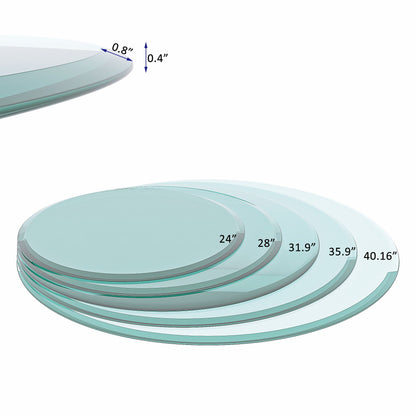 24&quot; Round Tempered Glass Table Top Clear Glass Beveled Polished Edge