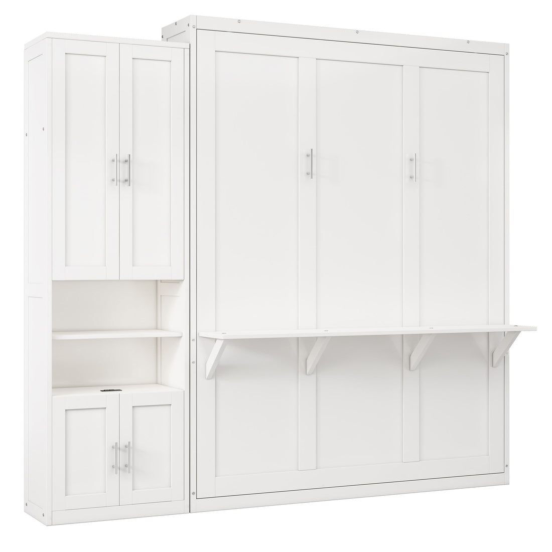 Murphy Bed With Side Cabinet Storage Shelf, Folding Wall Bed With Desk Combo