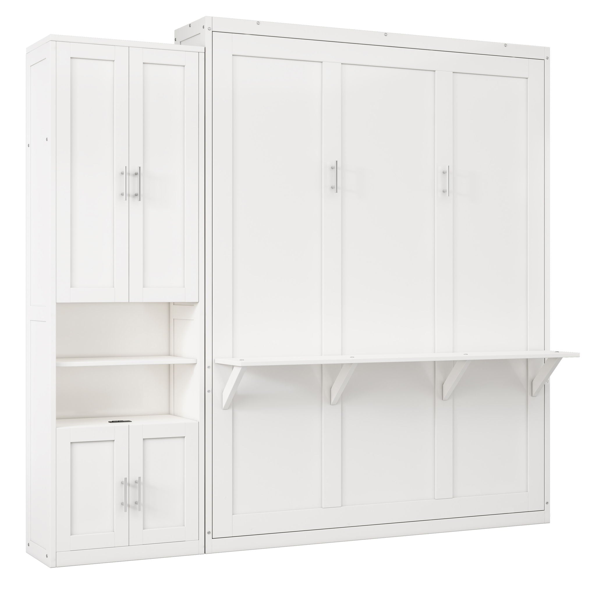 Murphy Bed With Side Cabinet Storage Shelf, Folding Wall Bed With Desk Combo