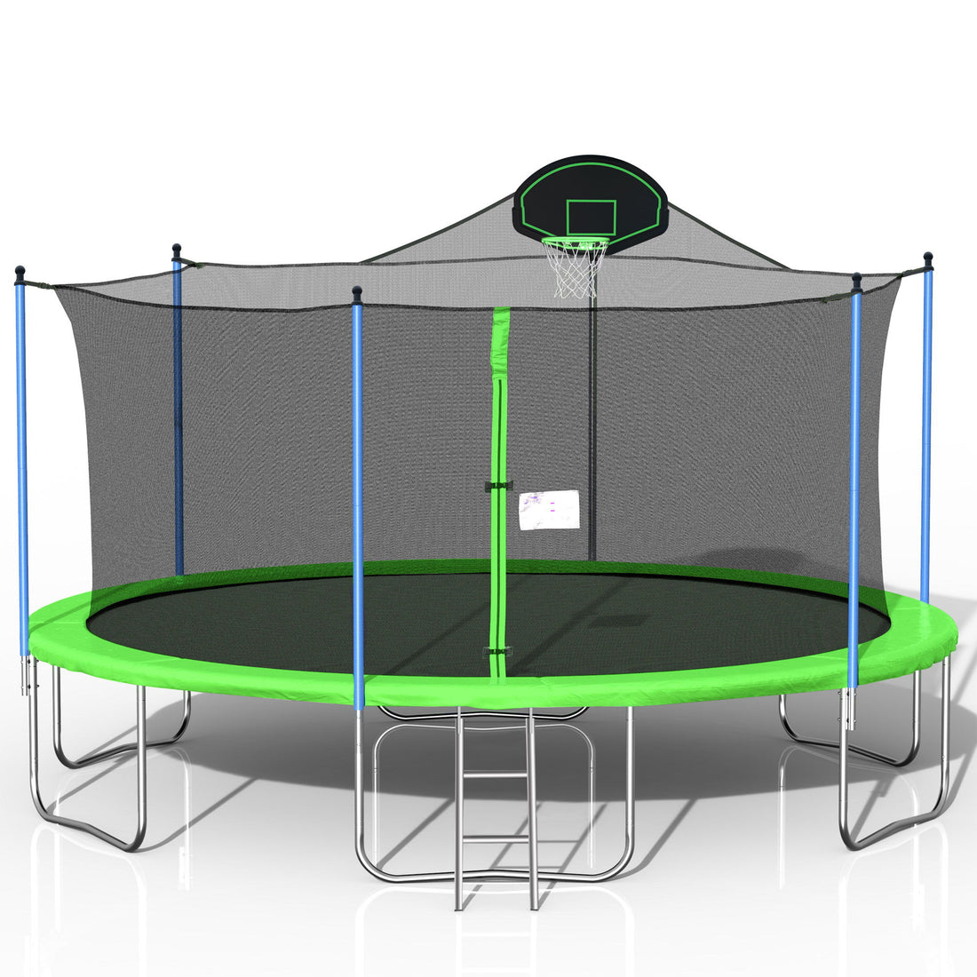 Trampoline For Adults &amp; Kids With Basketball Hoop, Outdoor Trampolines With Ladder And Safety Enclosure Net For Kids And Adults