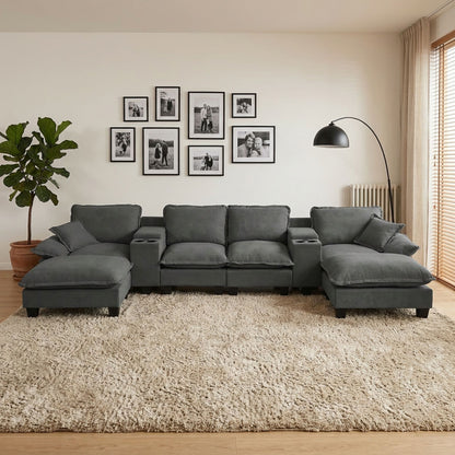 Modular Cloud Couch Sofa With Cup Holders &amp; Storage, USB Port