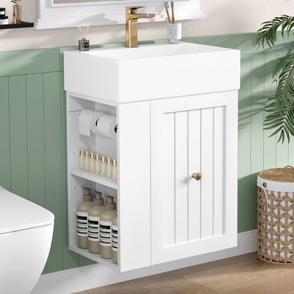 Modern Bathroom Vanity With Sink, Storage Cabinet, Drawer &amp; Side Shelf