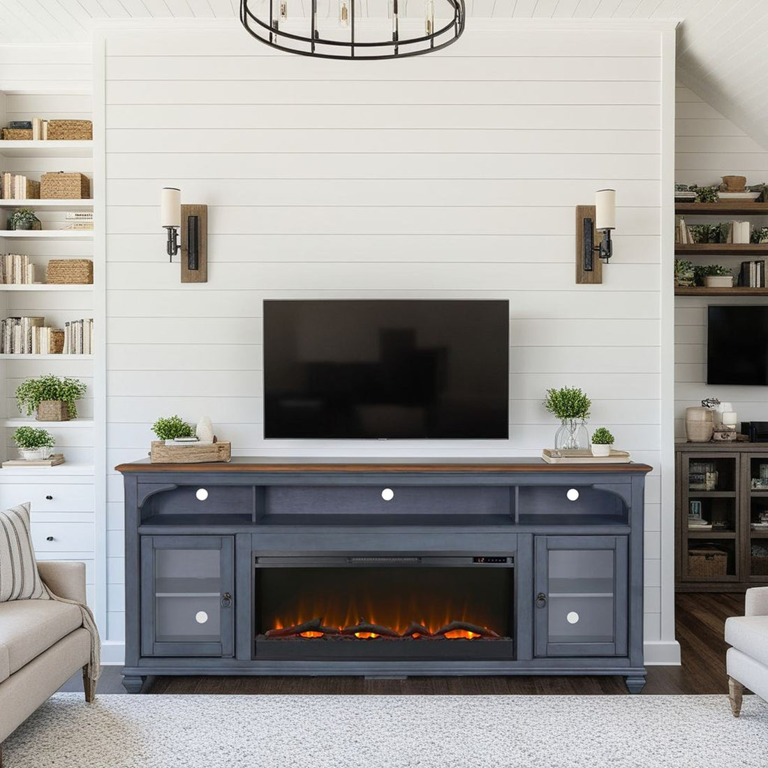 Americana - 86 In Fireplace TV Stand For TVs Up To 95&quot; - Blue