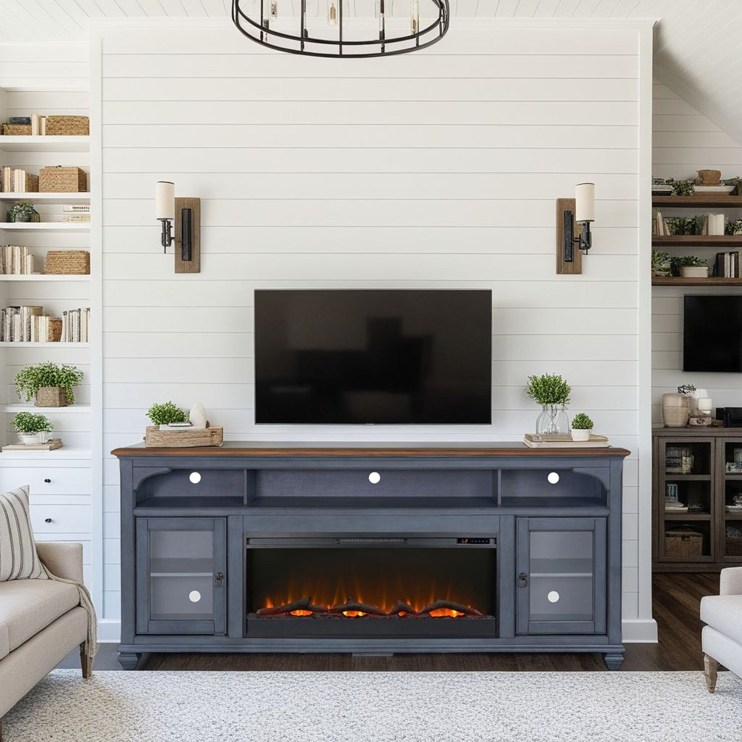Americana - 86 In Fireplace TV Stand For TVs Up To 95&quot; - Blue