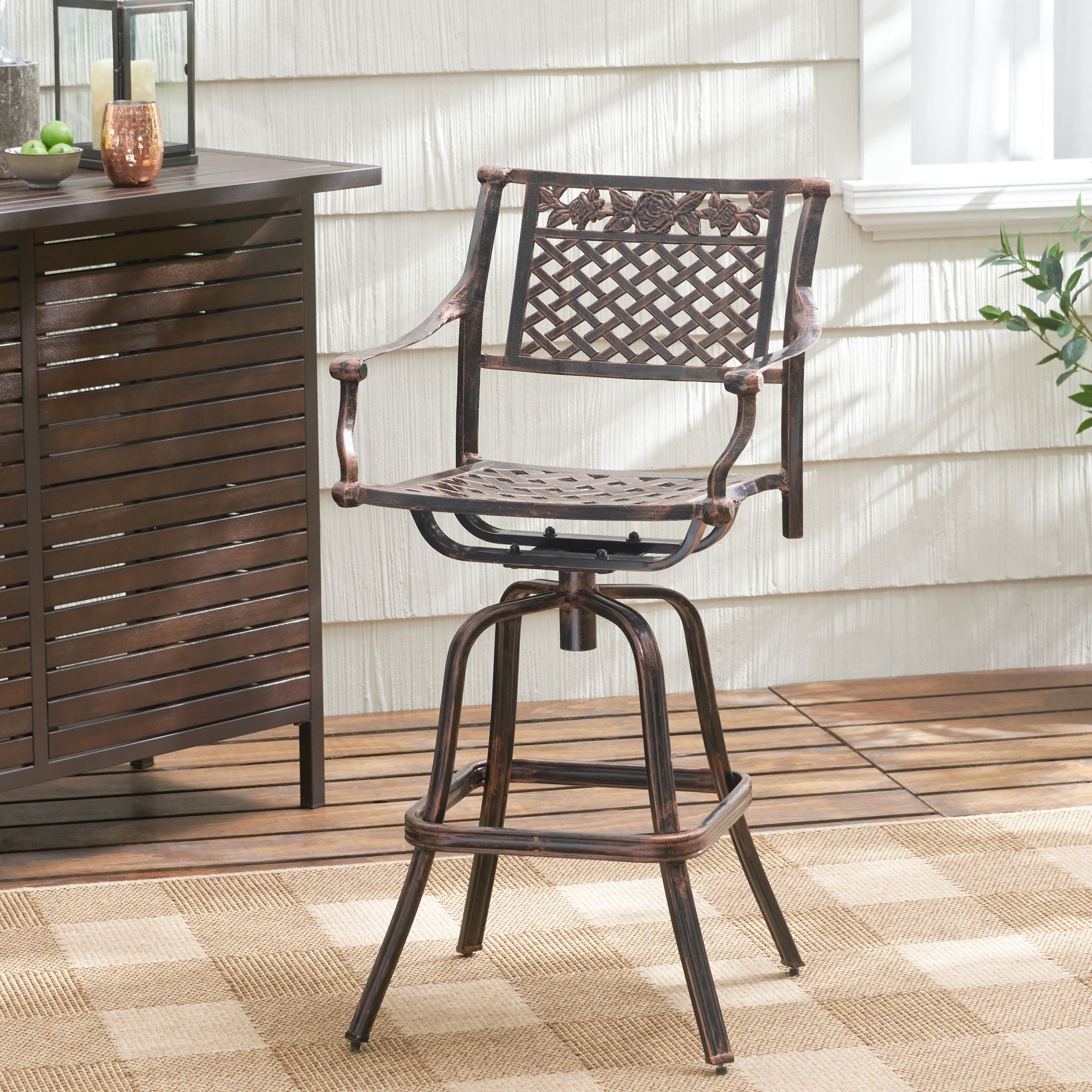 Cast Aluminum Swivel Bar Stool With Footrest - Copper