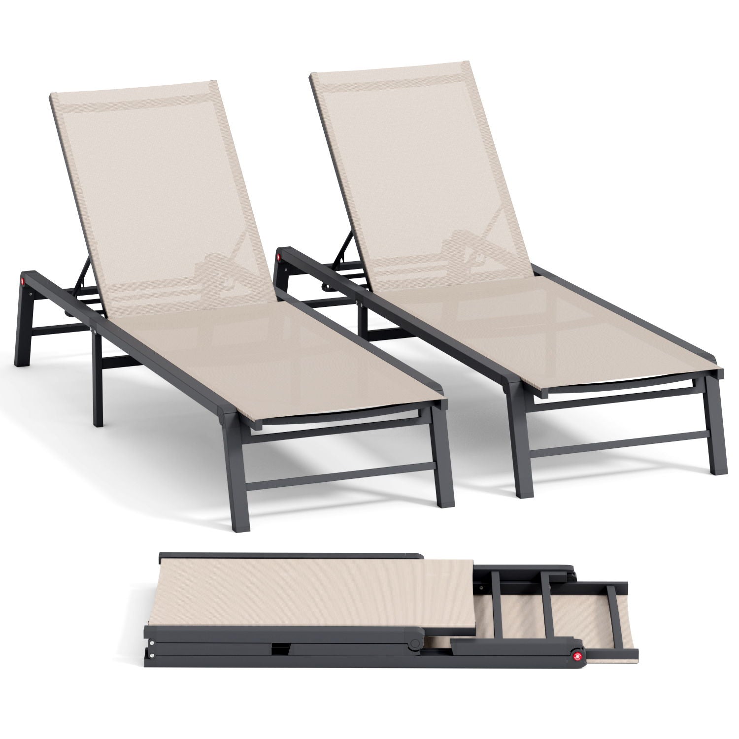 Outdoor Chaise Lounge &amp; Adjustable Backrest (Set of 2) - Beige
