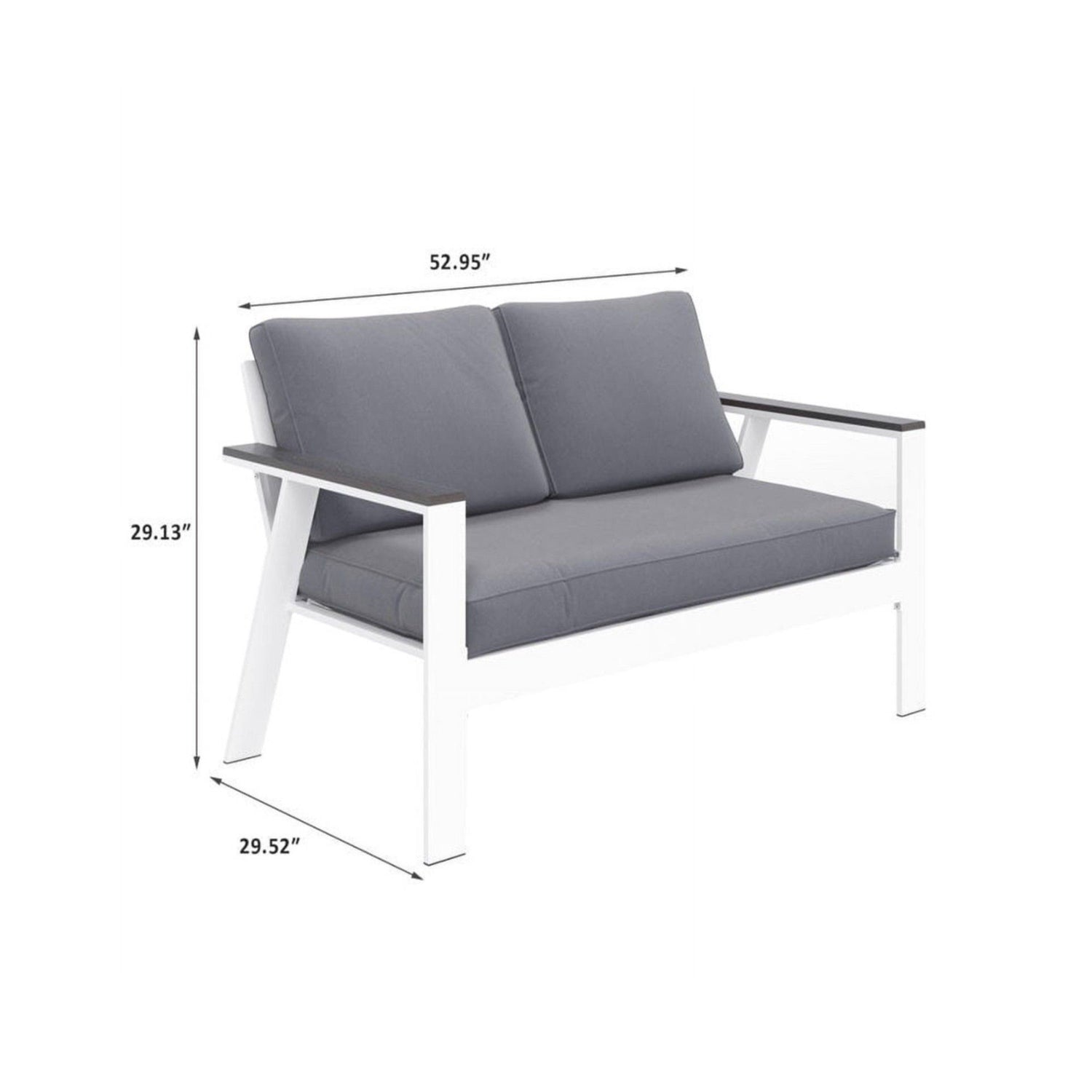 All Weather Patio Loveseat With Armrests &amp; Angled Backrest - White / Gray