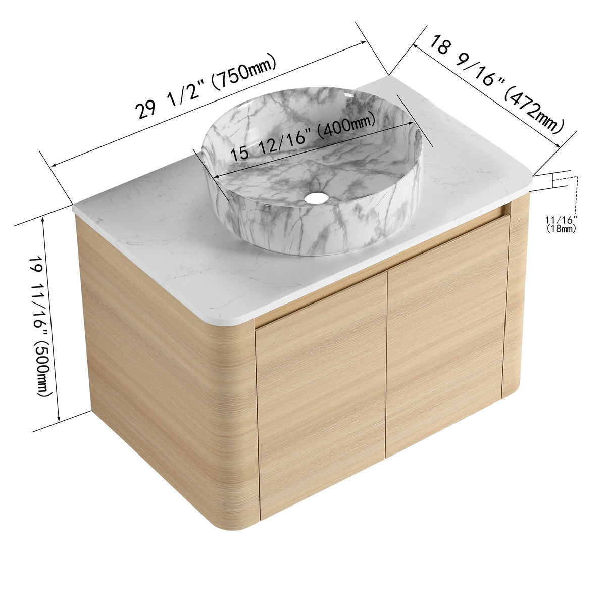 Mounted Bathroom Vanity &amp; Art Sink &amp; 2 Soft Close Doors