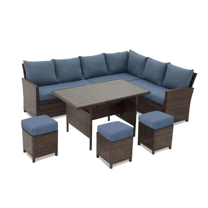 7 Piece Patio Dining Set With Cushions, Modular Sectional Sofa &amp; Storage Table