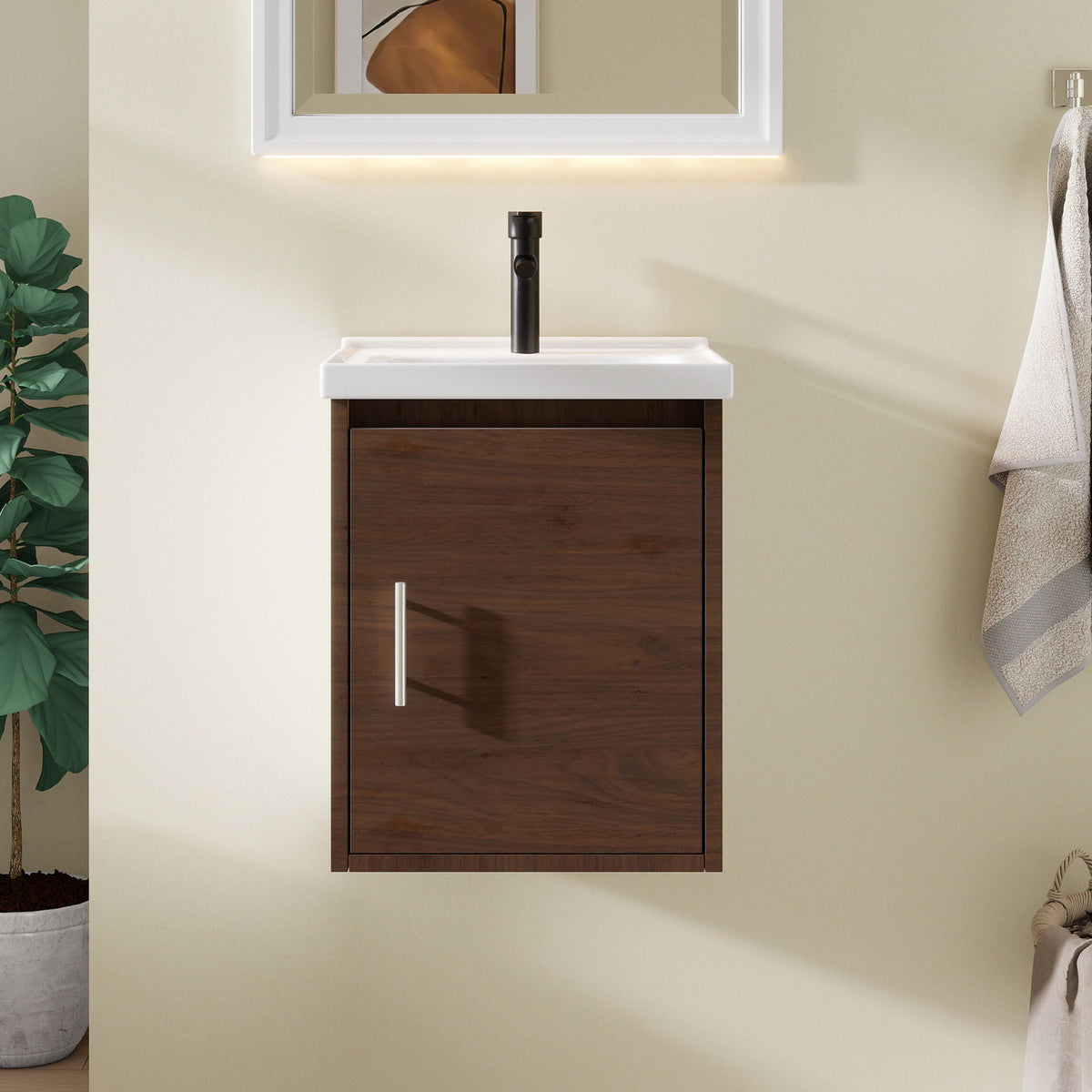 Floating Bathroom Vanity Combo, Wall Mounted Cabinet With Sink &amp; Soft Close Doors For Small Bathrooms