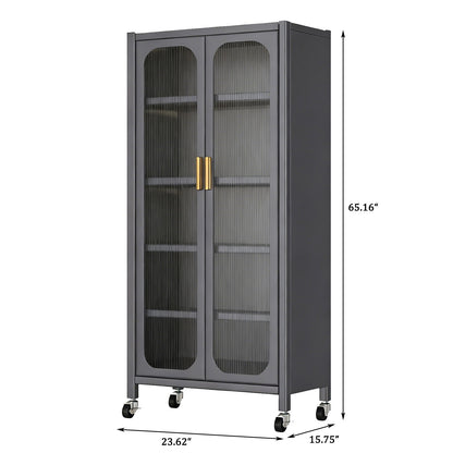 6 Tier Storage Cabinet With Transparent Door, Adjustable Shelves &amp; Wheels