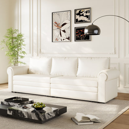 3 In 1 Convertible Sleeper Sofa With Nailhead Trim &amp; Rolled Arm