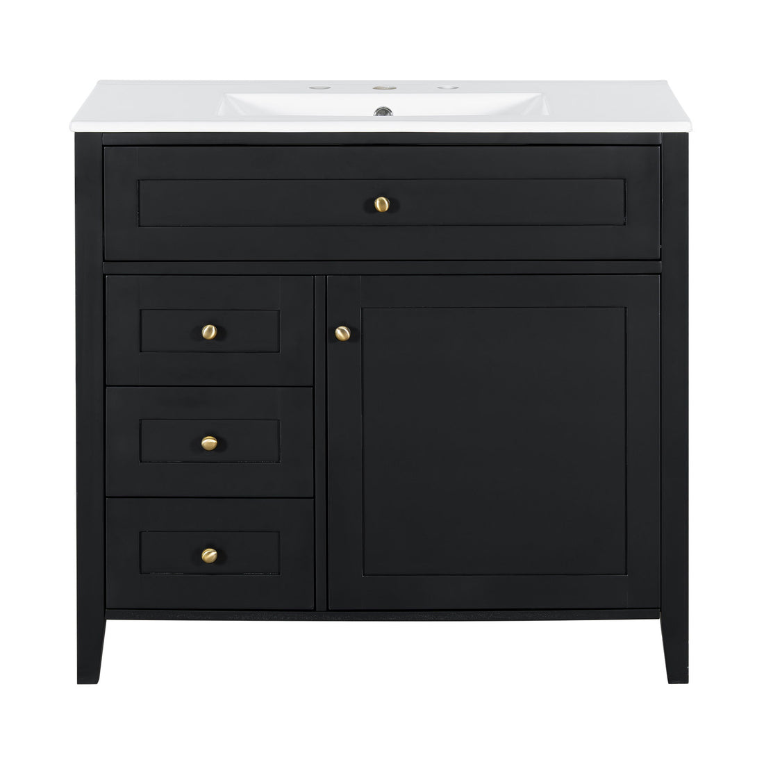 Bathroom Vanity With Sink, 3 Drawers &amp; Cabinet With Adjustable Shelves