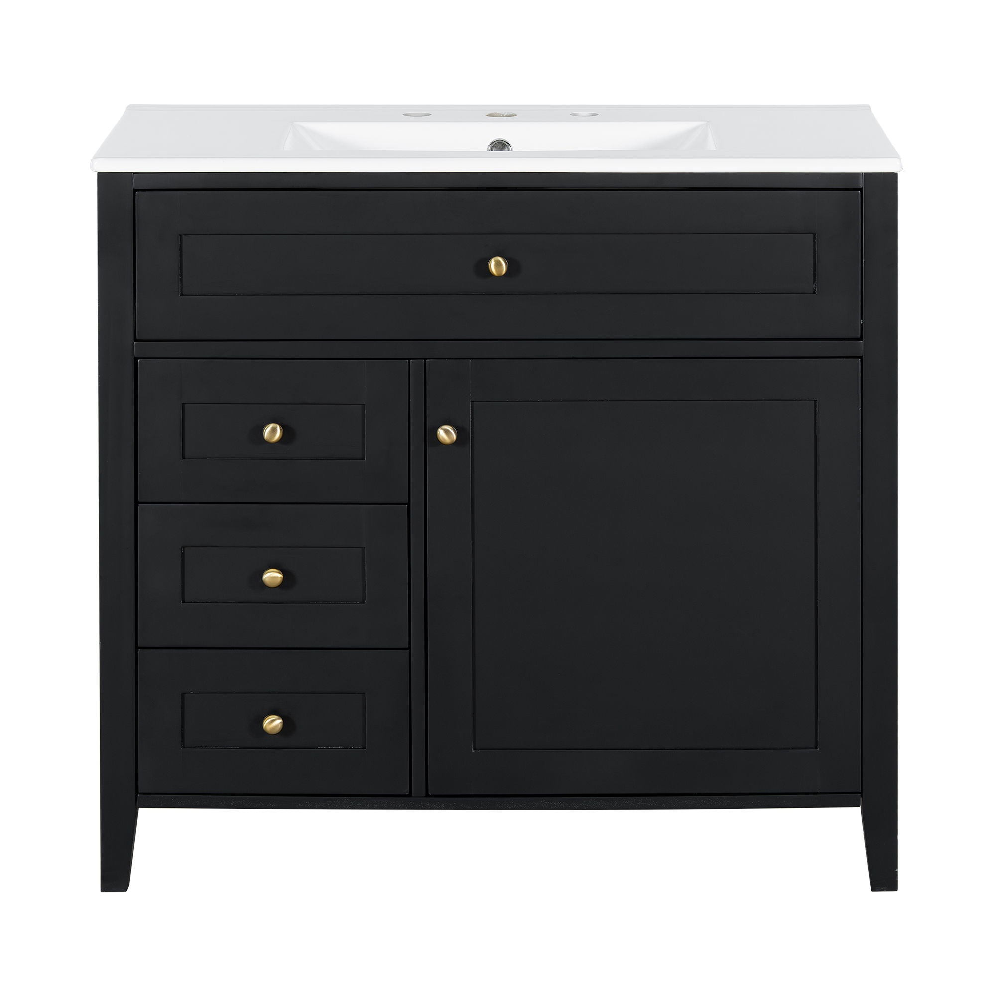 Bathroom Vanity With Sink, 3 Drawers &amp; Cabinet With Adjustable Shelves