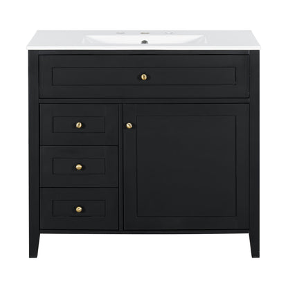 Bathroom Vanity With Sink, 3 Drawers &amp; Cabinet With Adjustable Shelves