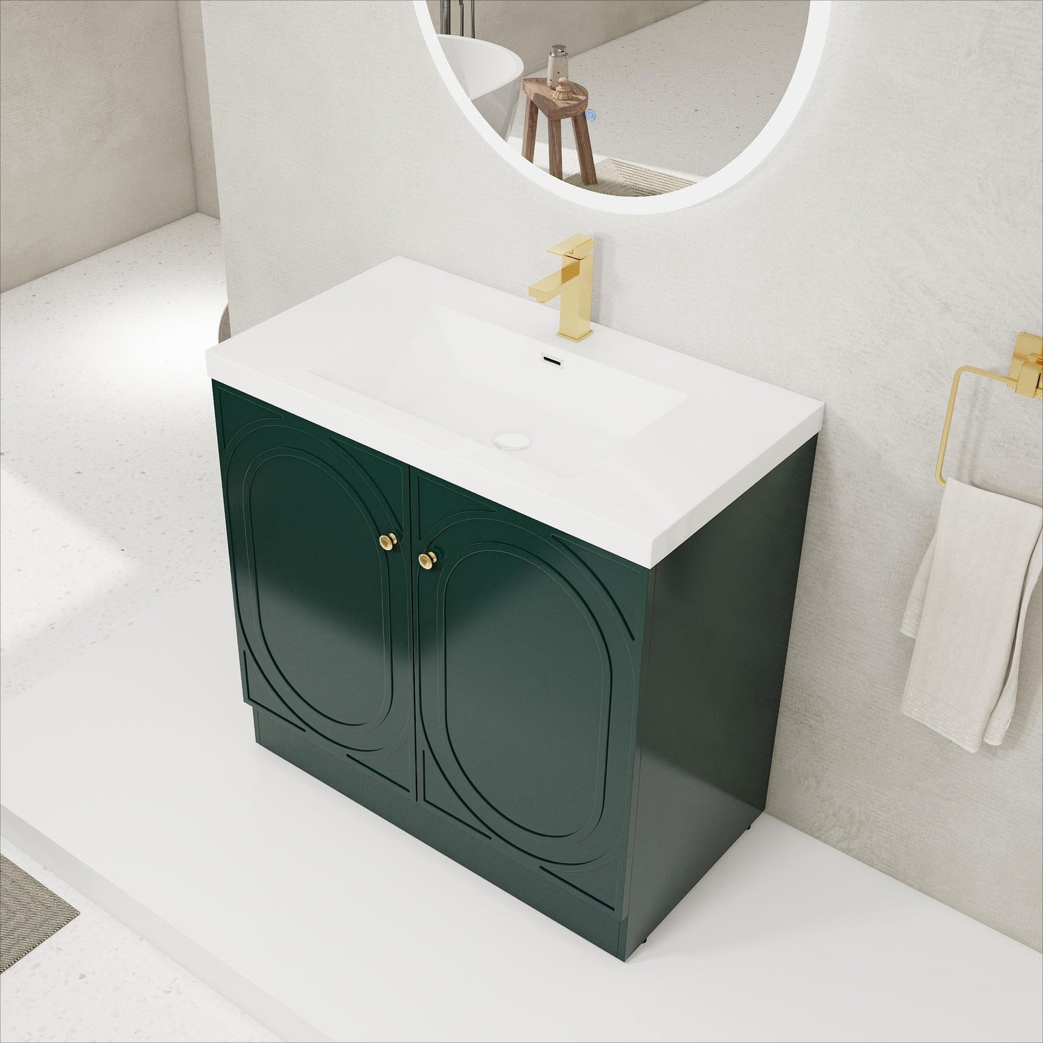 Contemporary Freestanding Bathroom Vanity With Resin Sink &amp; Soft-Close Cabinet Doors