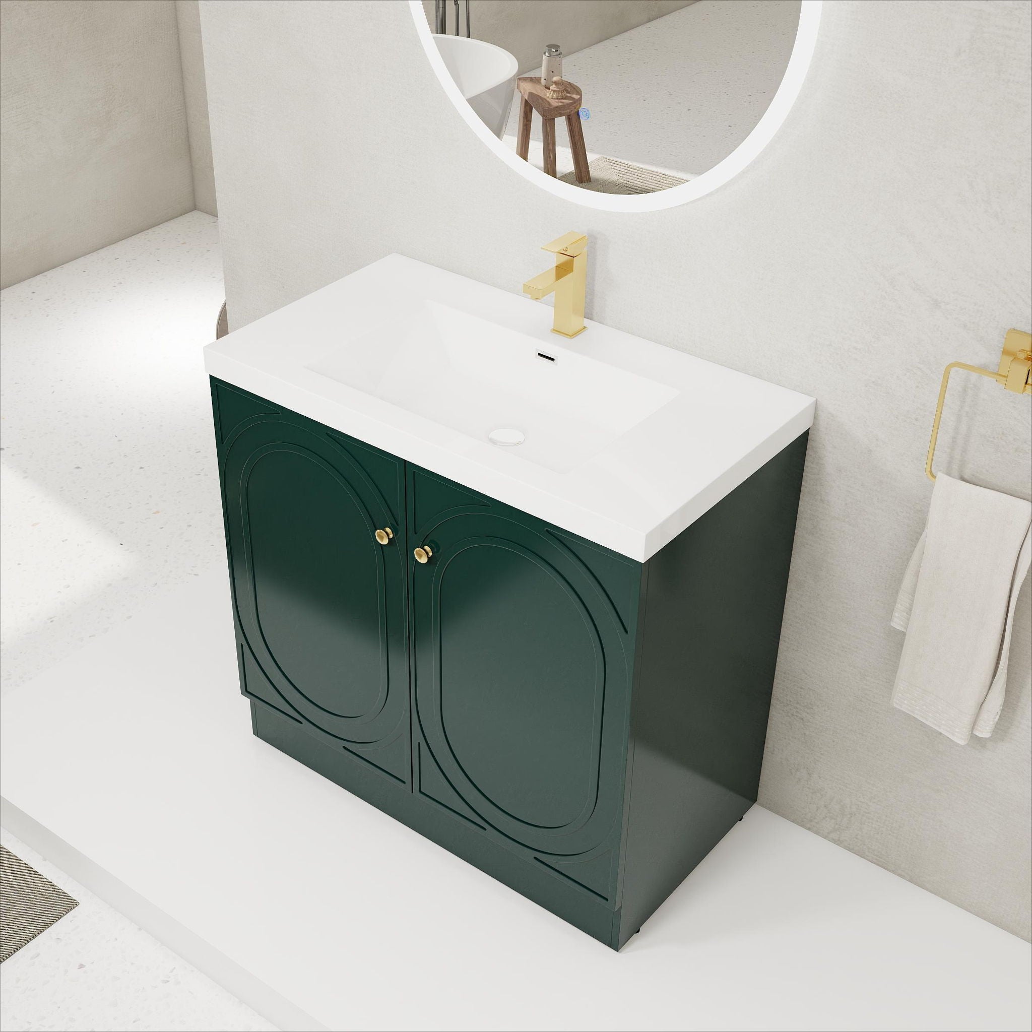 Contemporary Freestanding Bathroom Vanity With Resin Sink &amp; Soft-Close Cabinet Doors