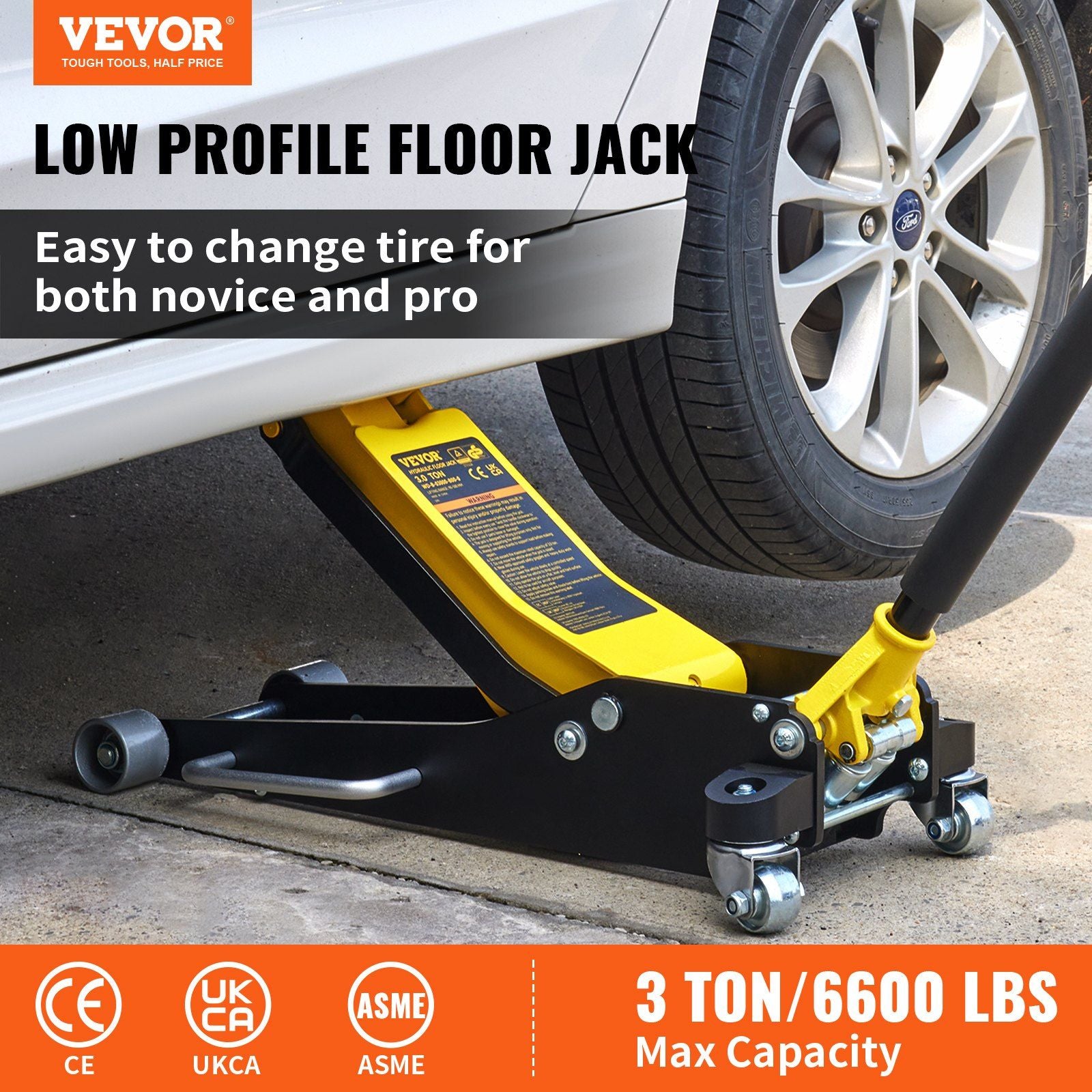 Vevor Racing Floor Jack 3 Ton Dual Pump Lift - Natural