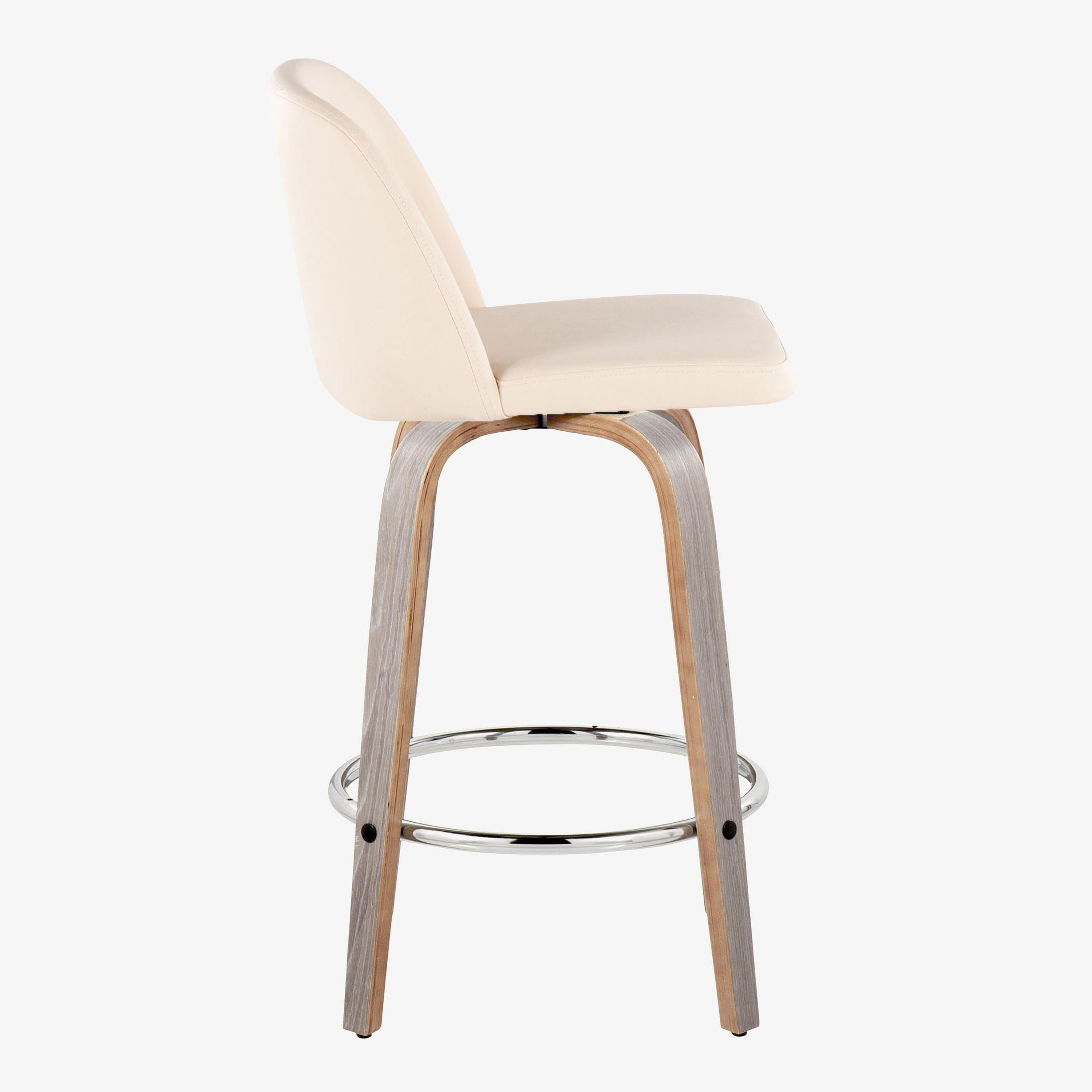 Toriano - Contemporary Fixed Height Counter Stool With Swivel &amp; Round Footrest Modern Design (Set of 2)