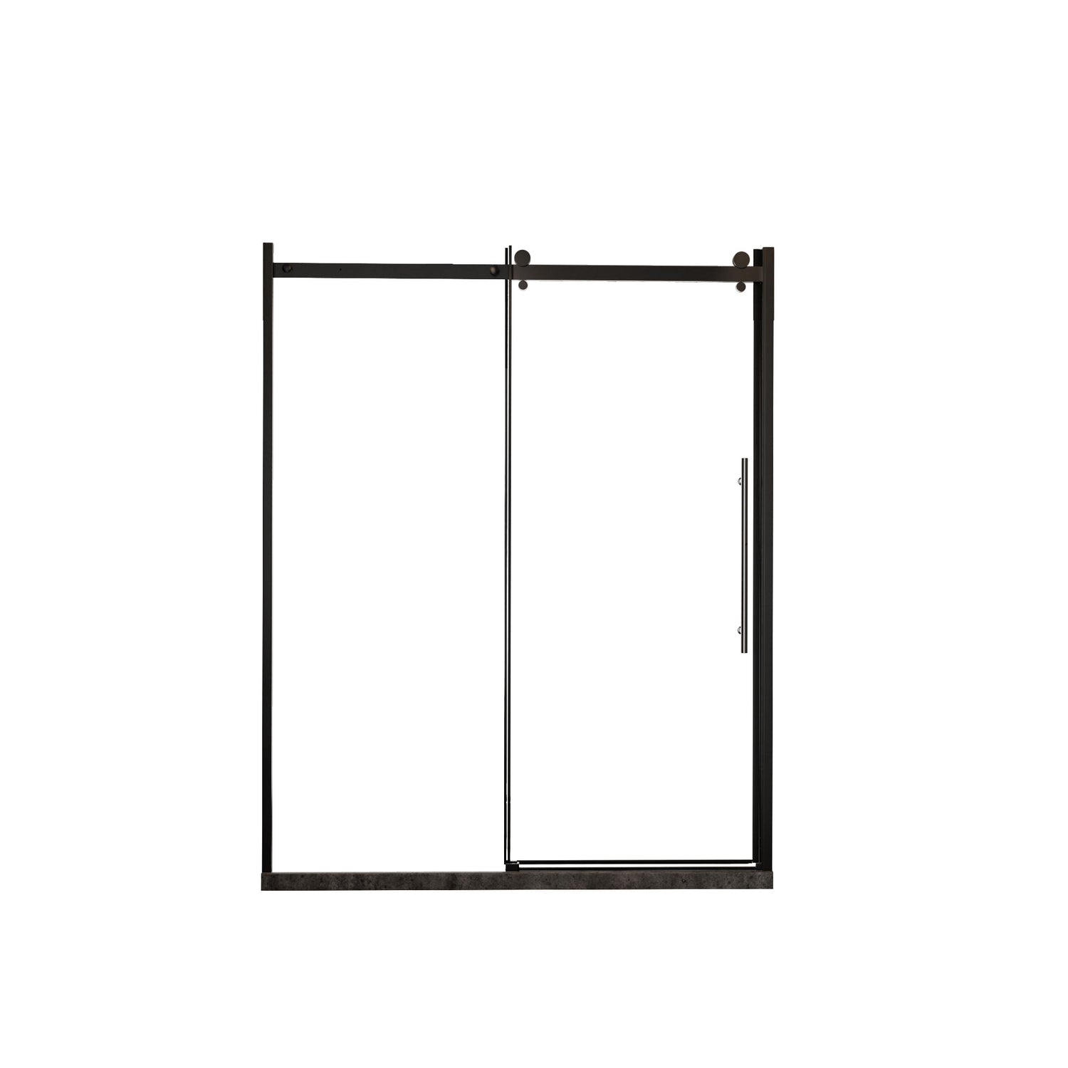 Frameless Shower Door Single Sliding, Clear Tempered Glass Shower Door With Zinc Roller Rail System, Stainless Steel Handle - Black