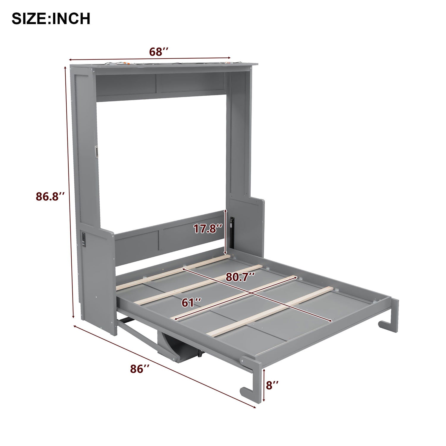 Murphy Bed With Desk, LED Lights &amp; USB Charging Station