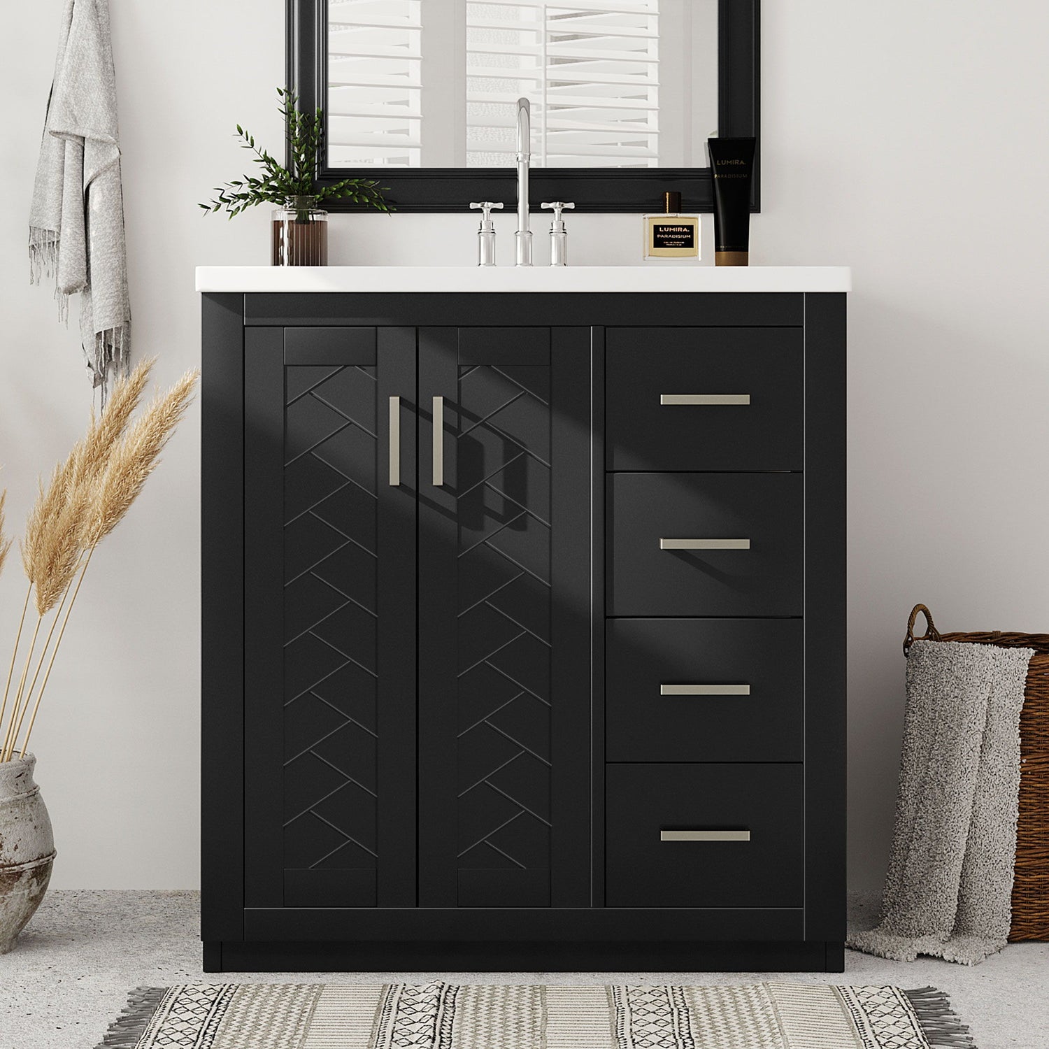 Bathroom Vanity With Sink, Storage Cabinet, Freestanding Set With 3 Drawers &amp; Soft Closing Doors