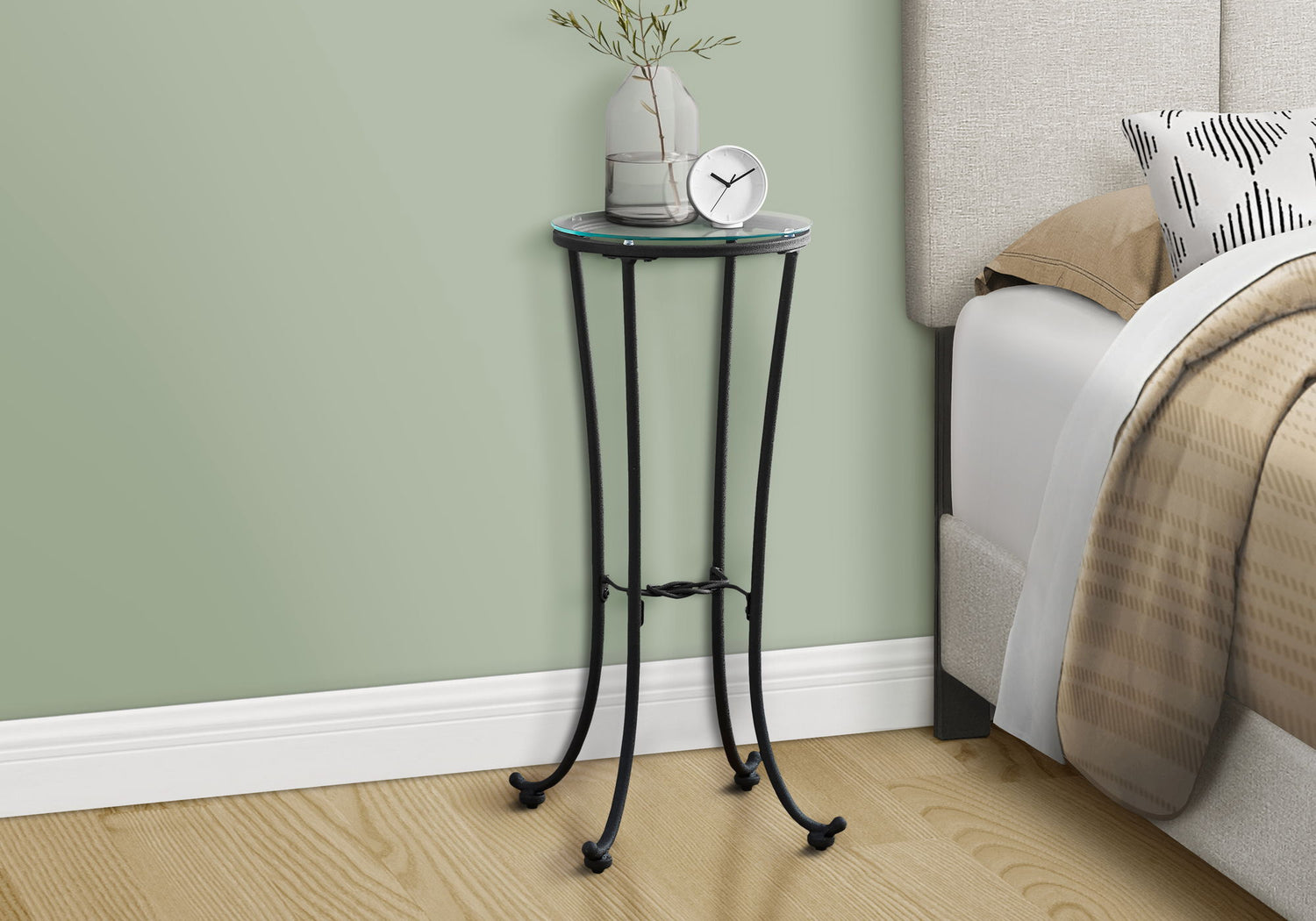 Accent Side Table, Plant Stand, Round, Contemporary &amp; Modern - Black