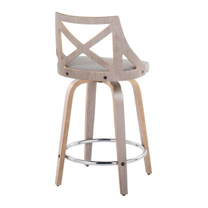 Charlotte - Farmhouse Fixed Height Counter Stool &amp; Swivel With Round Footrest (Set of 2)