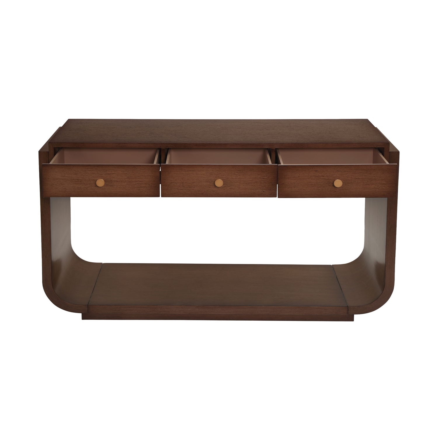 Console Table With 3 Drawers, Display Shelf, Curved Legs - Walnut