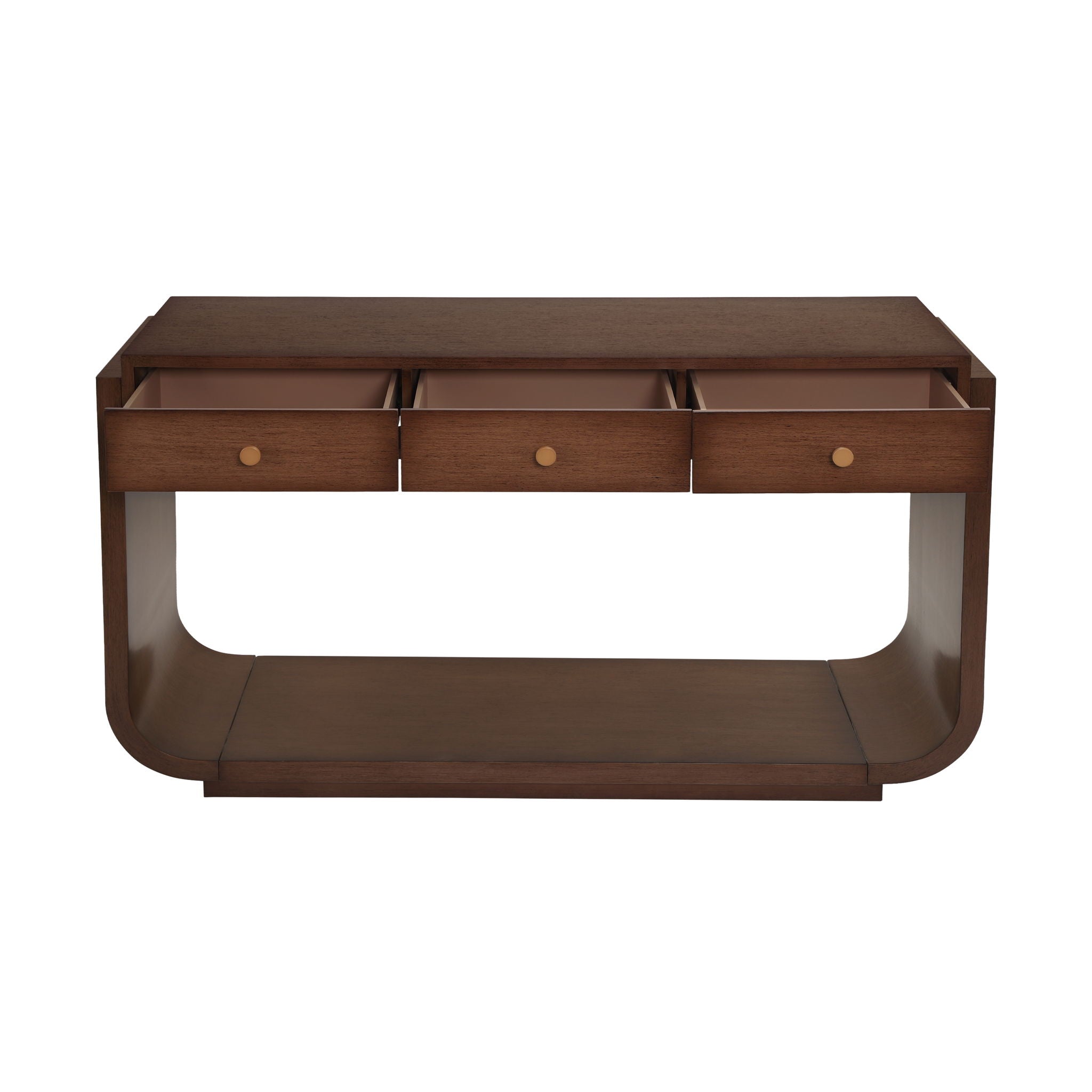 Console Table With 3 Drawers, Display Shelf, Curved Legs - Walnut