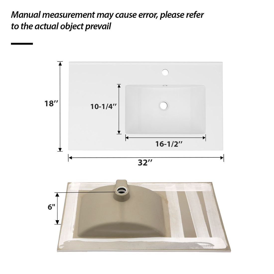 Rectangular Single Vanity Top With 1 Faucet Hole And Overflow, 32&quot; X 18&quot;, Spacious Left Countertop For Storage - White