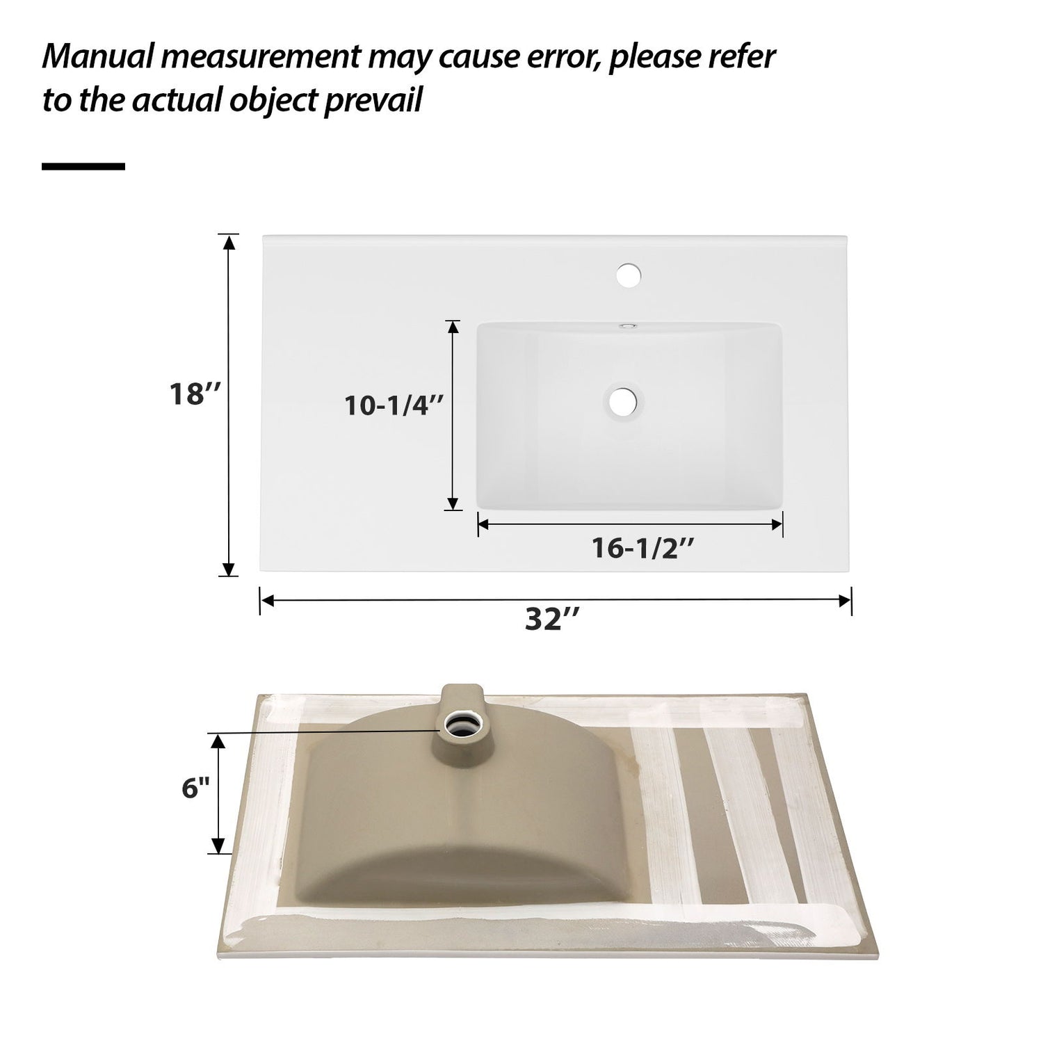 Rectangular Single Vanity Top With 1 Faucet Hole And Overflow, 32&quot; X 18&quot;, Spacious Left Countertop For Storage - White