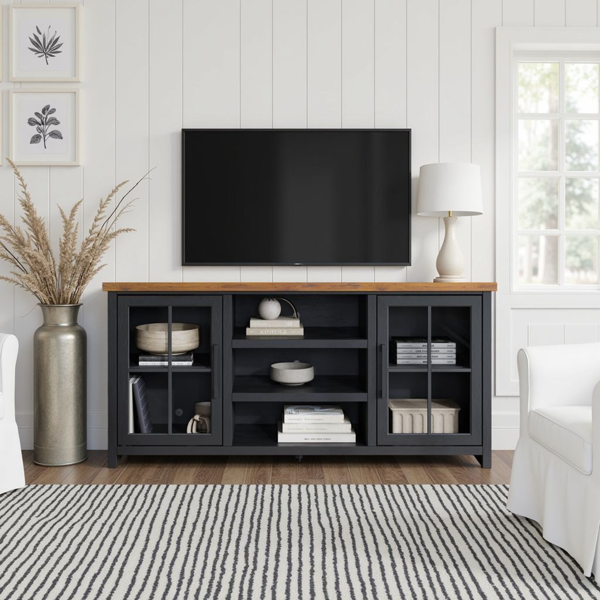 Essex - TV Stand Console For TVs Up To 80&quot; - Black, Whiskey