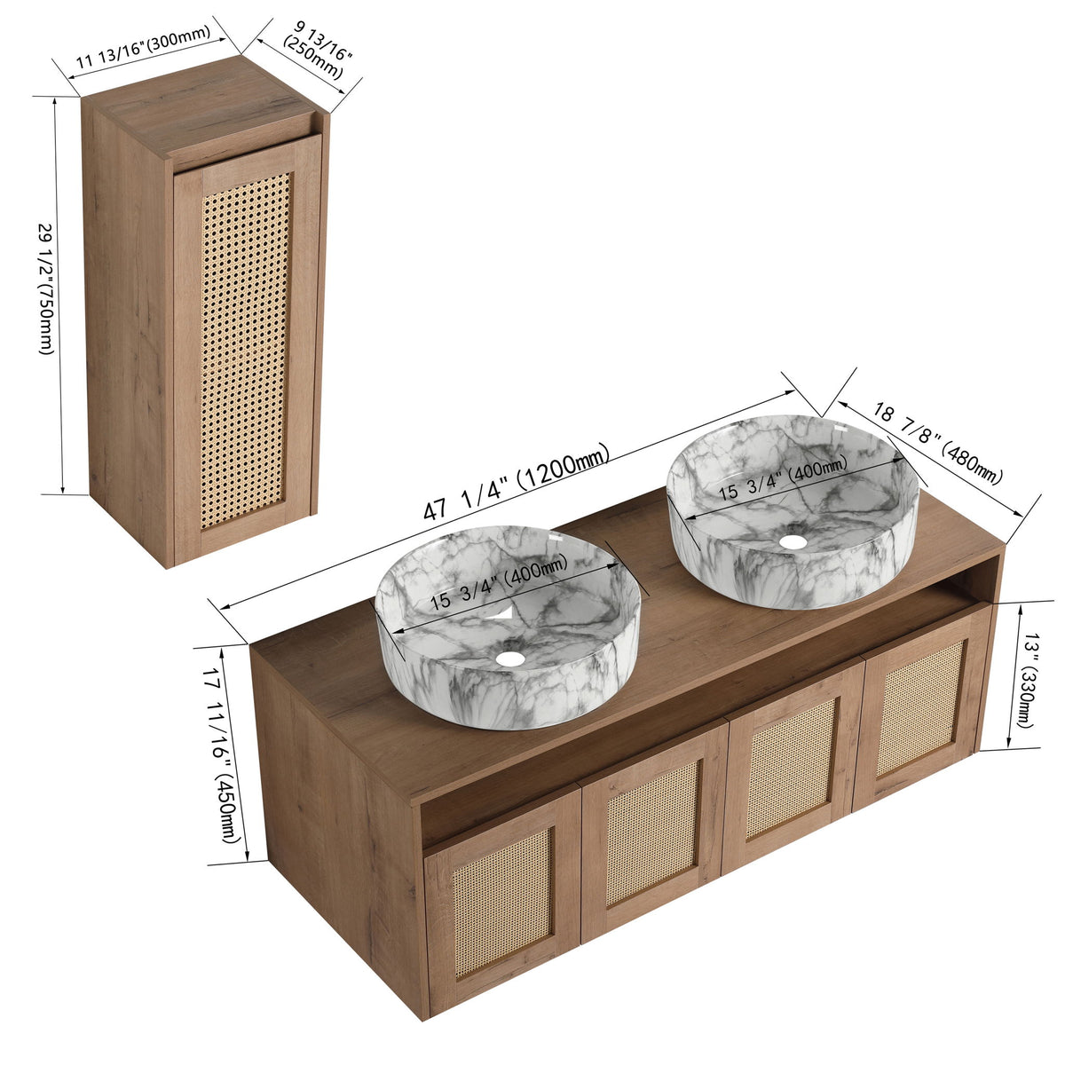 Bathroom Vanity &amp; Art Sink And Side Cabinet, Float Mounting Design