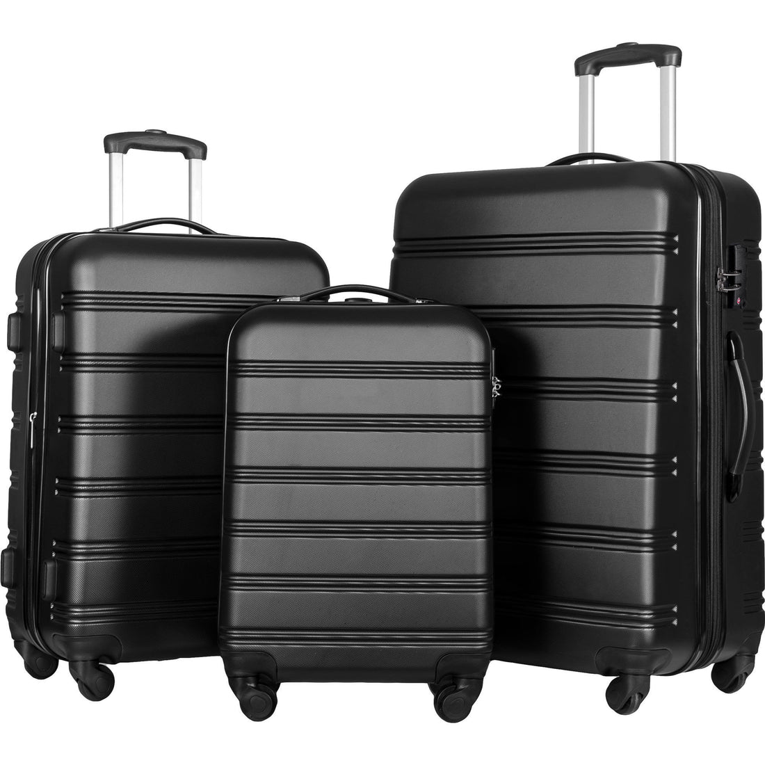 3 Piece Luggage Set Hardside Spinner Suitcase With Tsa Lock 20&quot; 24&quot; 28&quot; Available - Black