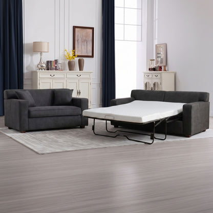 Convertible Sleeper Loveseat &amp; Chair Set With Fold Out Mattress, Loveseat &amp; Chair - Gray