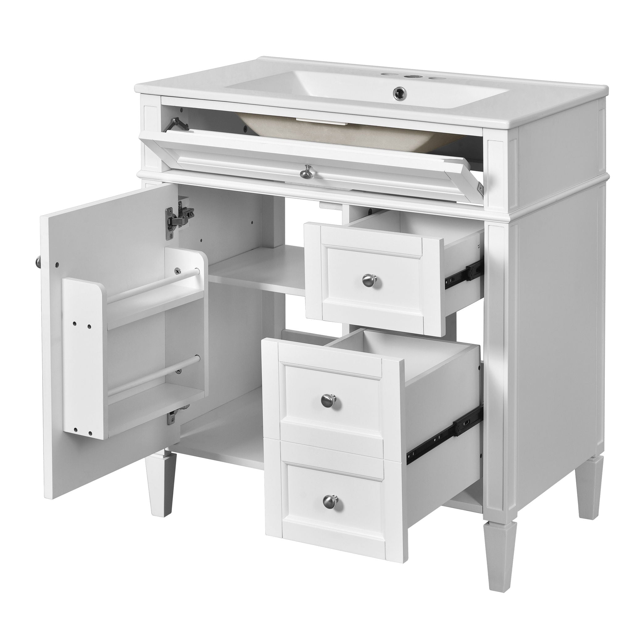 Bathroom Vanity With Top Sink, 2 Drawers &amp; Tip Out Drawer