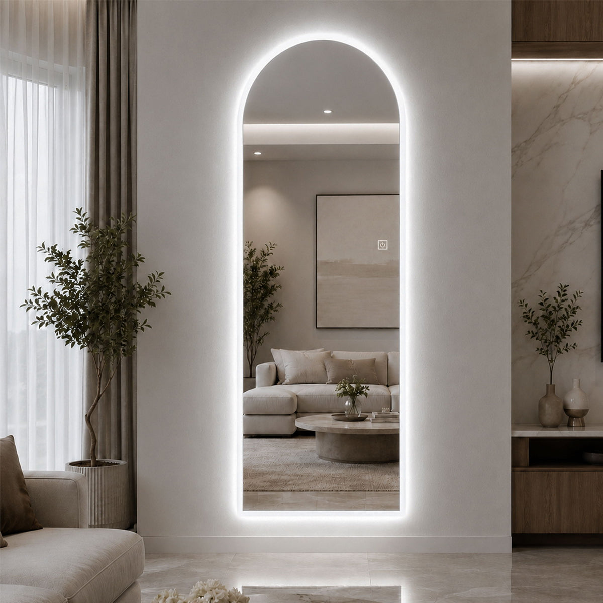 65" X 21" Arched LED Full Length Mirror, Wall Mounted Lighted Full Body Mirror With Frosted Edge Lighting, 3 Color Temperatures &amp; Stepless Dimming - Silver