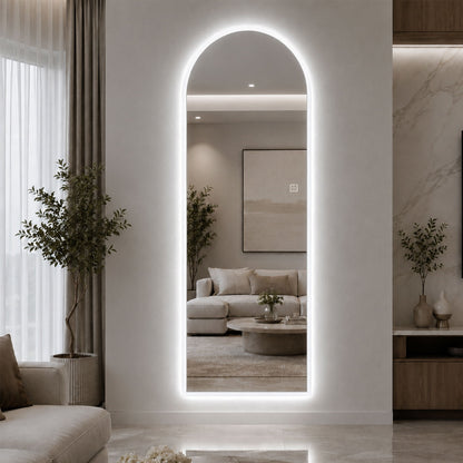 65" X 21" Arched LED Full Length Mirror, Wall Mounted Lighted Full Body Mirror With Frosted Edge Lighting, 3 Color Temperatures &amp; Stepless Dimming - Silver