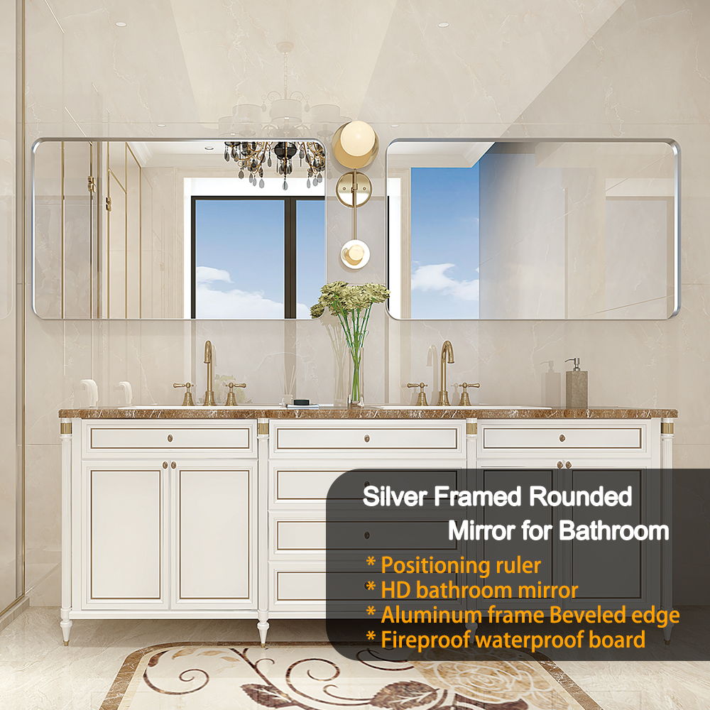 Rounded Corner Rectangle Bathroom Mirror For Wall Metal Frame Wall Mounted Bathroom Mirror Vanity Bathroom Mirror (Horizontal &amp; Vertical)