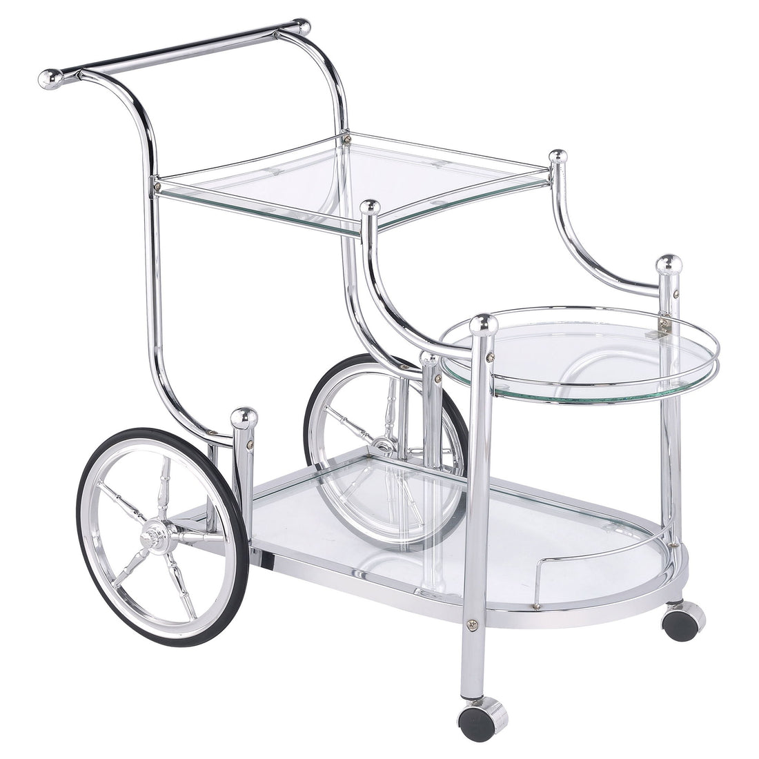 Reia - 3 Tier Cart With Casters &amp; Tempered Glass Design - Chrome