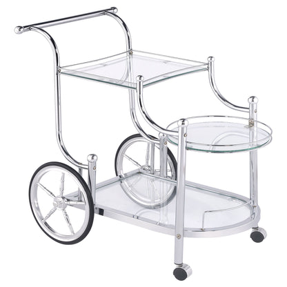 Reia - 3 Tier Cart With Casters &amp; Tempered Glass Design - Chrome