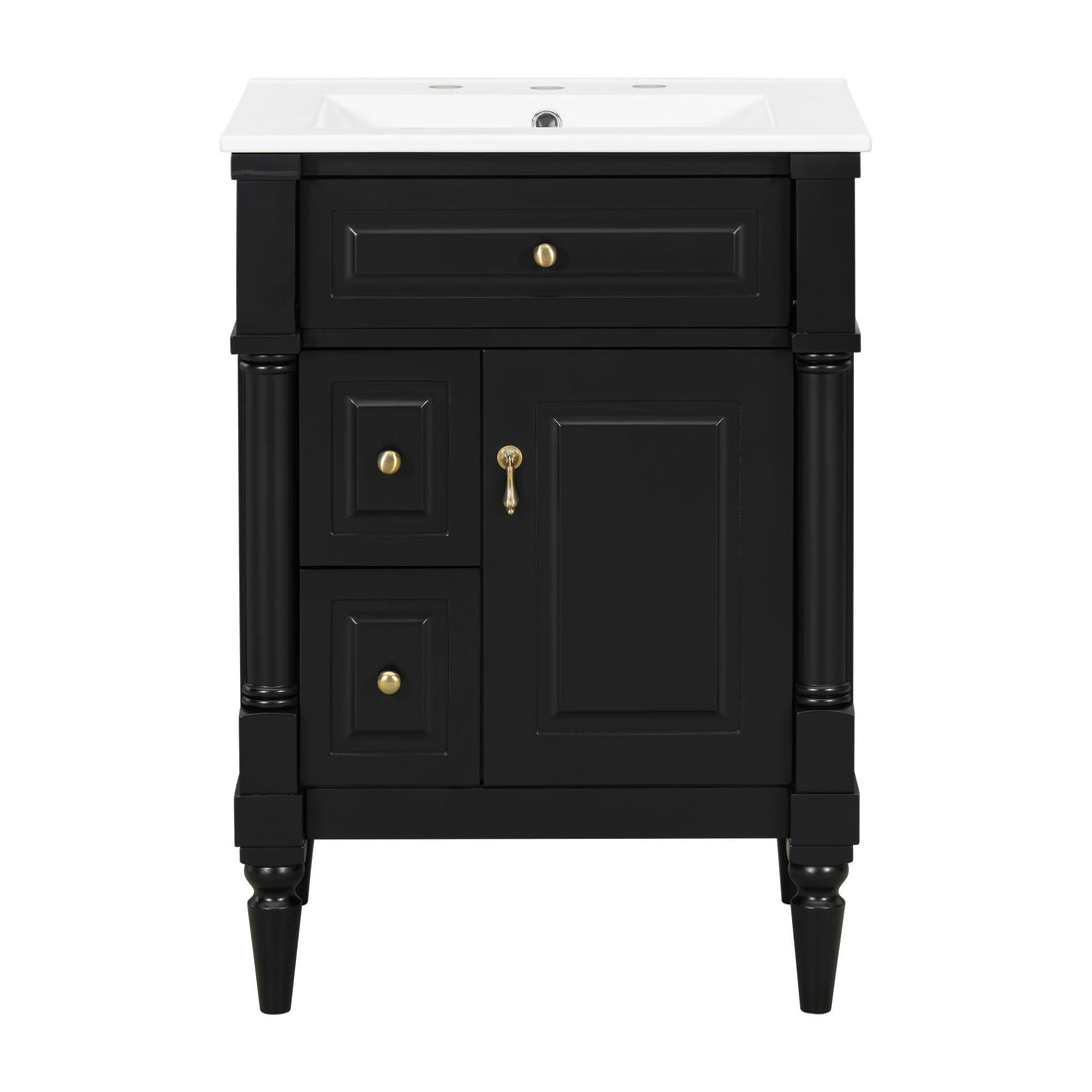 Freestanding Bathroom Vanity With Sink, Adjustable Shelf &amp; Flip Drawer