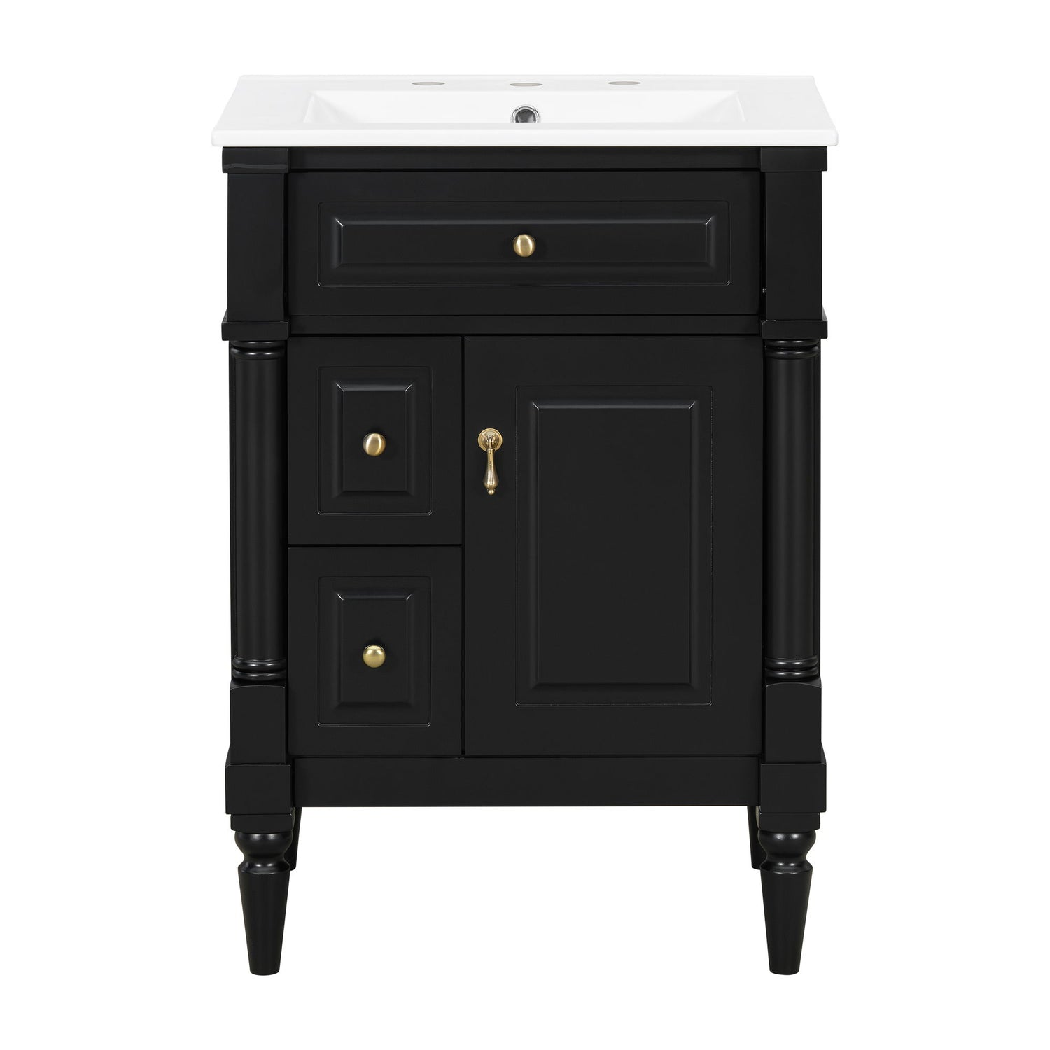 Freestanding Bathroom Vanity With Sink, Adjustable Shelf &amp; Flip Drawer