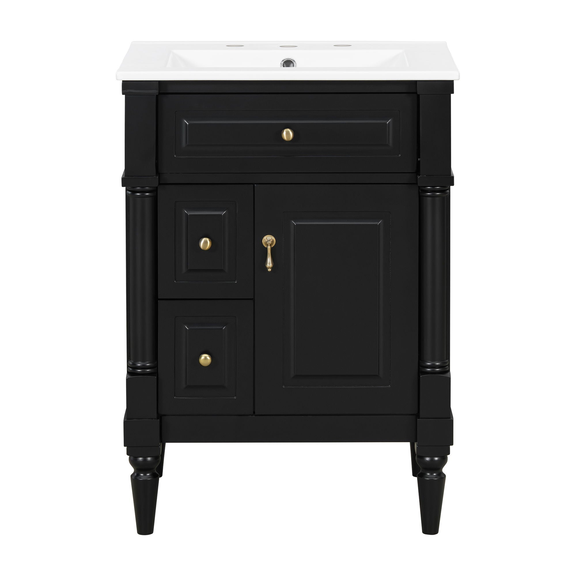 Freestanding Bathroom Vanity With Sink, Adjustable Shelf &amp; Flip Drawer