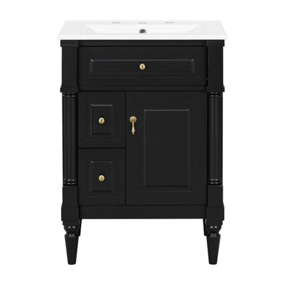 Freestanding Bathroom Vanity With Sink, Adjustable Shelf &amp; Flip Drawer